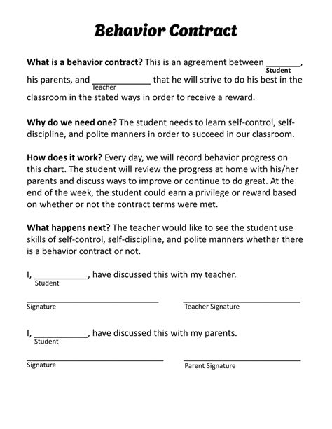 Adult behavior contract.  Conference with student, teacher, and assistant principal.  Di...