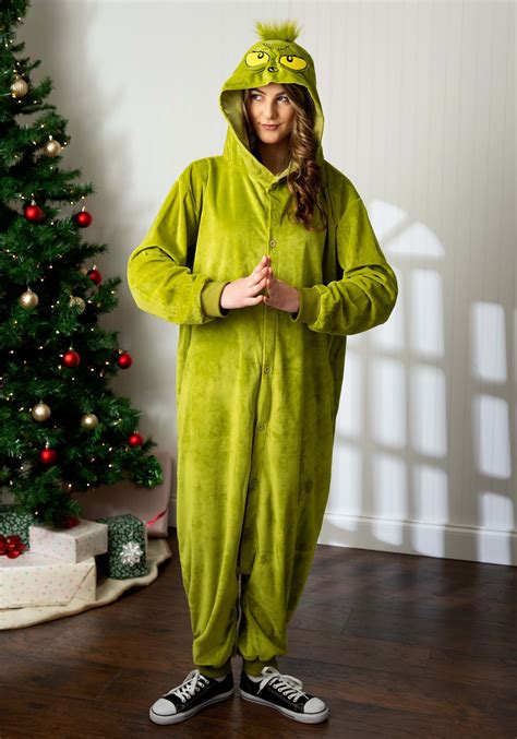 Price: $149.99 Free Returns on some sizes and colors. Size: Select Size. Fur. Loop closure. Size: Large/X-Large. COSTUME INCLUDES: This Grinch Deluxe Costume includes a faux fur onesie jumpsuit, a red Santa tunic, a Santa hat, a Grinch mask adult sized, and a pair of fur gloves. A FUN COSTUMES EXCLUSIVE: Whether for …. 