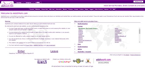 AdultWork.com is committed to providing a safe and anonymous environment where individuals can distribute and market their own adult products, services and content. Those who seek to avail themselves of such services can maintain their requirements online and browse the services on offer with ease. Show me adult service providers from... 