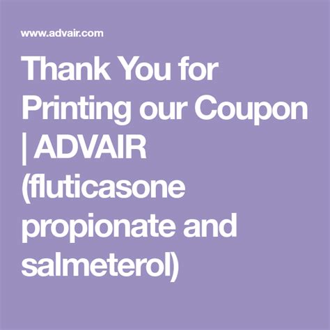 Save Up To $50 OFF Per Fill at Advair. Expires: Oct 13, 2023. 23 used. Click to Save. See Details. Verified Advair Promo Codes and Coupons for October are here for you. You just need to follow some tips to get Save up to $50 OFF per Fill at Advair. Don't forget to use your discount coupon when you make payment.. 