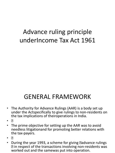 Advance Ruling Principle Under Income Tax Act 1961