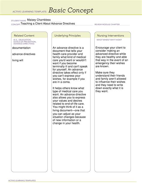 Advance directives - ati template - ACTIVE LEARNING …