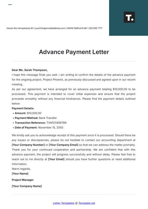 Advance payment request letter.  Customize professionally for businesses and freel...