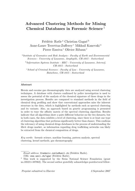 Advanced Clustering Methods For Mining Chemical Databases In Forensic Science