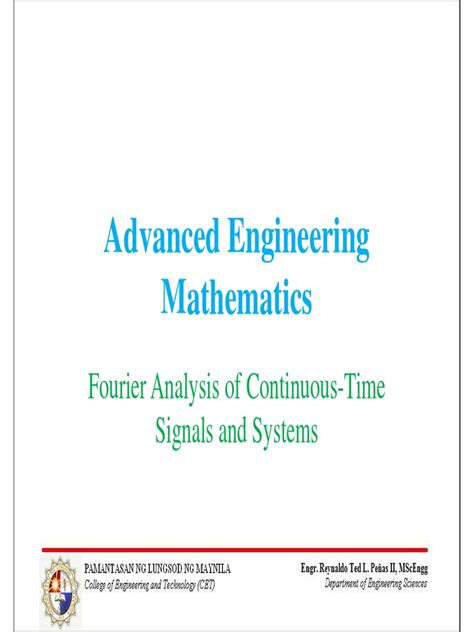 Advanced Engineering Math Fourier Analysis of CTSS pdf