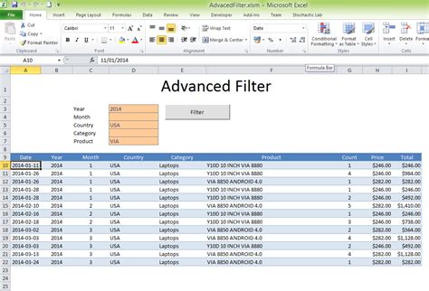 Advanced Filter Excel Template Excel Vba Templates