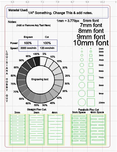 Advanced Universal Test Card for Hobby Lasers Lightburn File Laser
