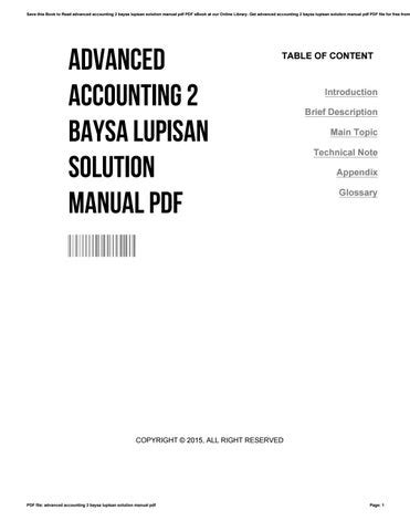 Advanced accounting 2 solution manual baysa. - Untersuchungen zum langstreckenlauf mit kindern und jugendlichen.