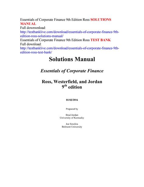 Advanced corporate finance ross solutions manual. - 14th edition solutions manual chapter 8.