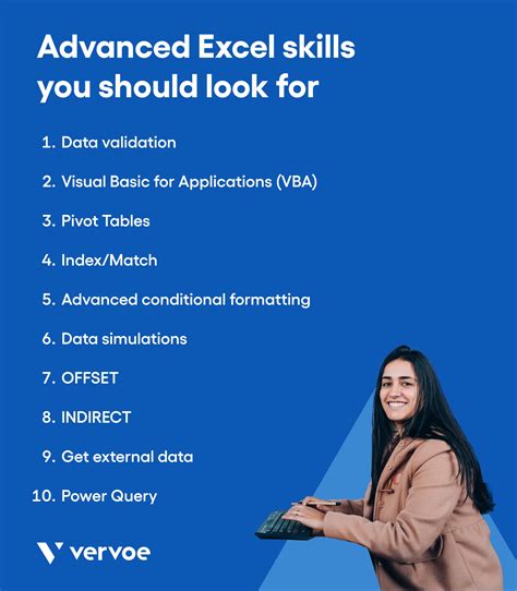 Advanced excel skills checklist.  Learn formulas, automation, data analysis, and c...