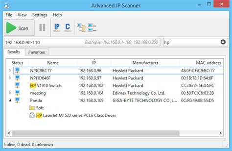 Advanced-ip-scanner. The IP Scanner lists each device’s hostname, IP address, vendor, OS, MAC address, description, open ports, and if it’s up or down. The kind of data returned depends on the type of device being scanned. Add agents to your servers and workstations to get more detailed information like CPU, storage, memory, and network adapter details. 