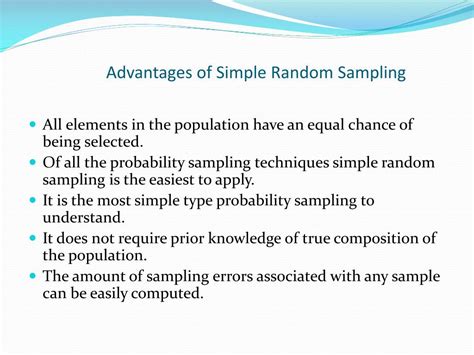 Advantages of simple random sampling. .  Probability Sampling, Advantage...
