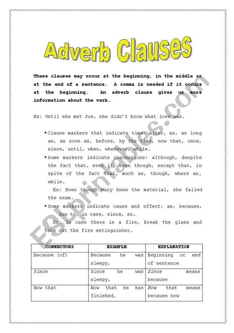 Adverb Clauses Worksheet Worksheets Library