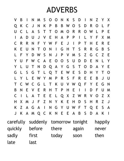 Adverbs Word Search