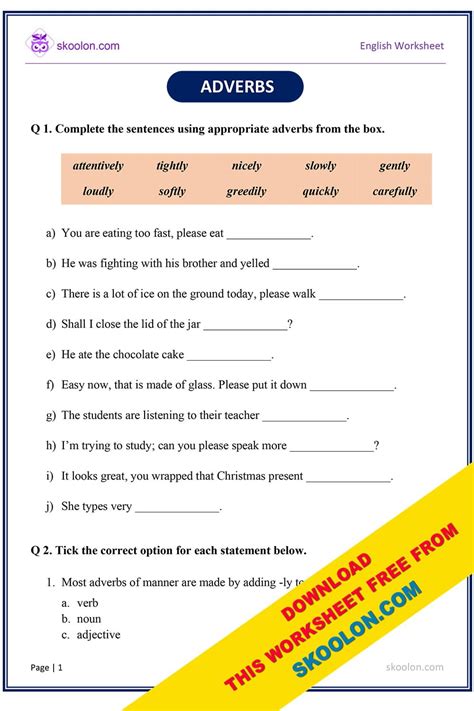 Adverbs Worksheet with Answers Worksheets Library
