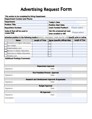 Adversiting Request Form Templates at