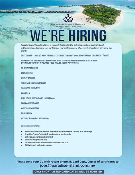 Advert Job Maldives 16 07 2019