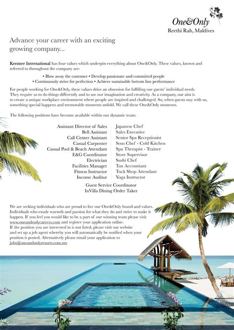 Advertisement Job Maldives 15 08 16