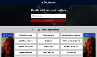 Advocate death notices today.  Today's Tributes. co.  Same day listings fo...