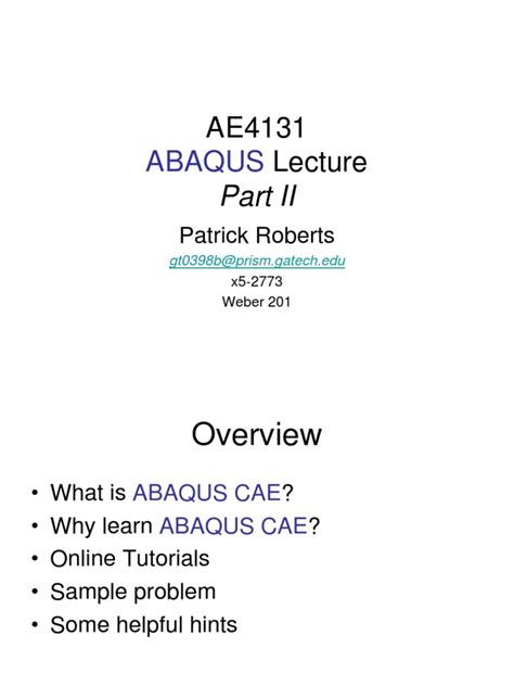 Ae4131 Abaqus Lecture 2