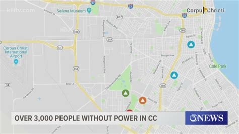 AEP Texas Outage Map reports power loss in Nueces /county and surrounding areas. ... Corpus Christi: 17 outages and 62 without power; Restoration estimated between 11:30 a.m and 2:30 p.m.
