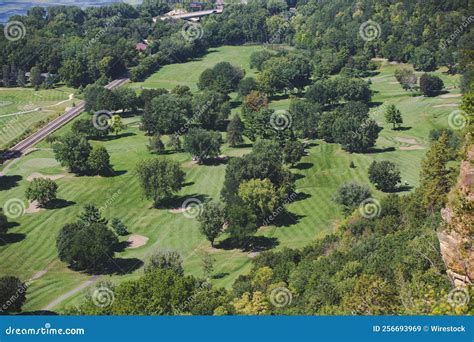 Aerial Drone View of a Golf Course and Trees in La Crosse Stock Image