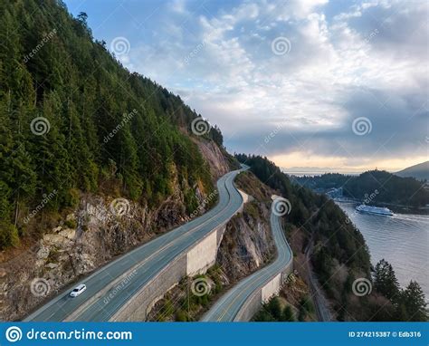 Aerial View of Sea to Sky Highway in Howe Sound