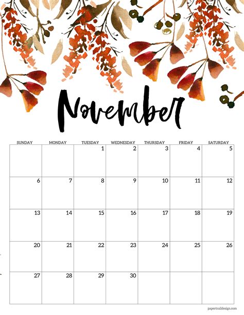 Aesthetic November Calendar