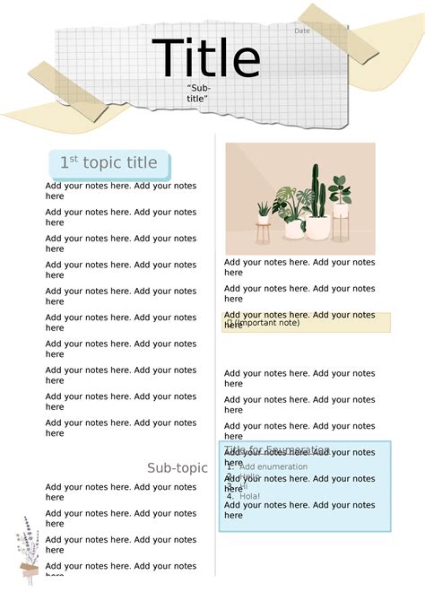 Aesthetic notes template 1 Date Add your notes here. Add your notes