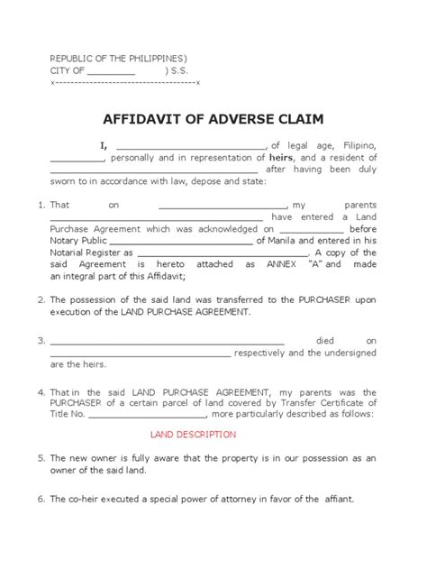 Affidavit Adverse Claim Sample Affidavit Document