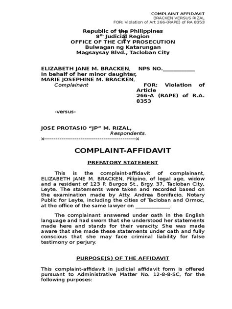Affidavit Complaint of Ms V