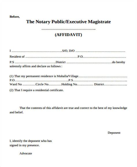 Affidavit Form Affidavit Format for Proof