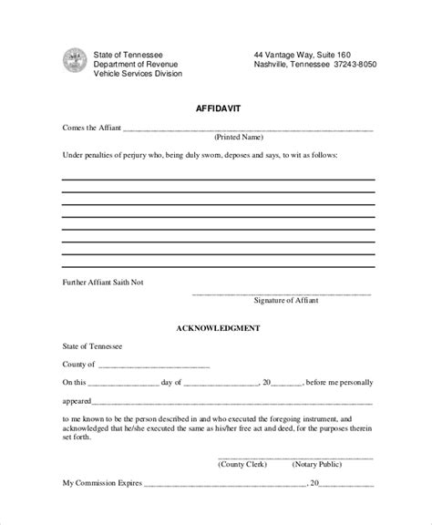 Affidavit Form Sample Free Printable Documents