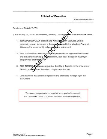 Affidavit Of Execution Canada Legal Templates Agreements Contracts And Forms