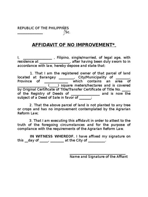Affidavit Of No Improvement