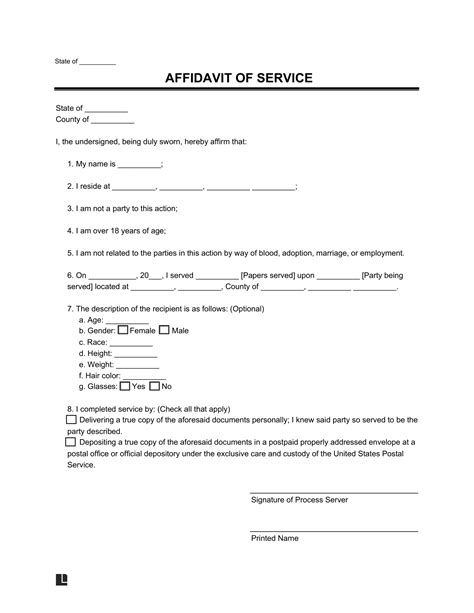 Affidavit Of Service Form Florida