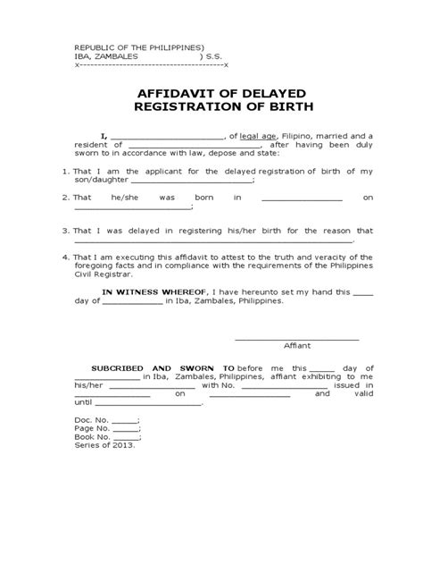 Affidavit for Delayed Registration of Birth maricar Gamora