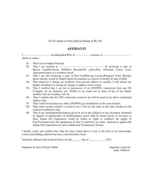Affidavit for New LPG Connection