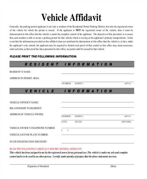 Affidavit for Vehicle