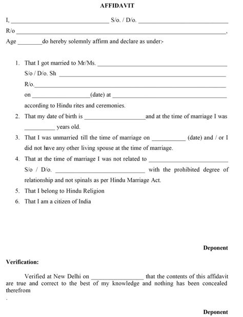 Affidavit of Certificate of Marriage