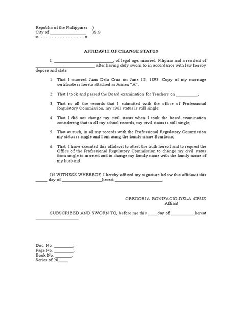 Affidavit of Change of Status