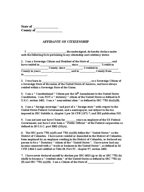Affidavit of Citizenship generic b