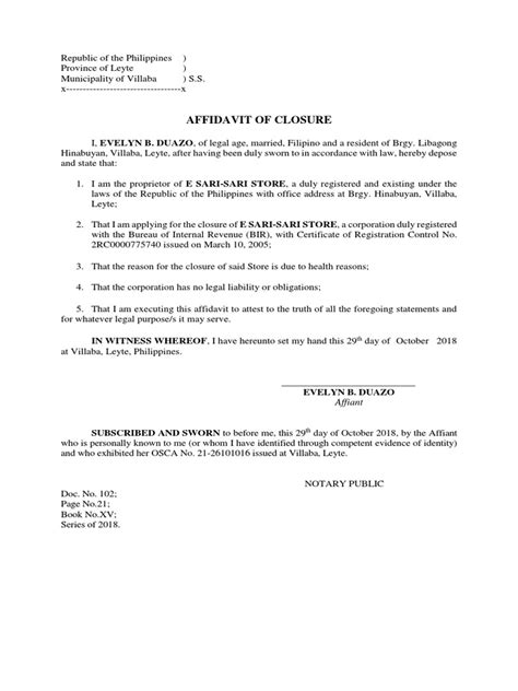 Affidavit of Closure Evelyn docx
