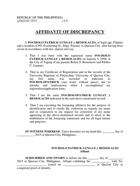 Affidavit of Discrepancy Erroneous entry of FIRST name Beloy