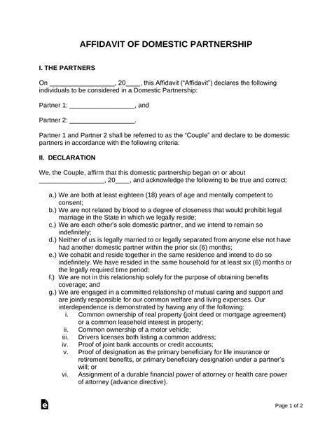 Affidavit of Domestic Partnership