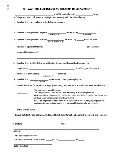 Affidavit of Employment Verification