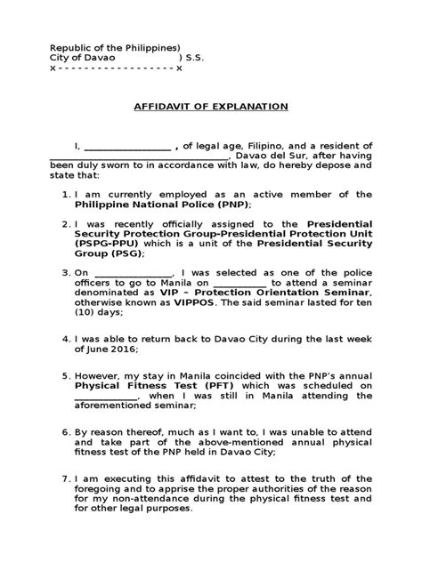 Affidavit of Explanation