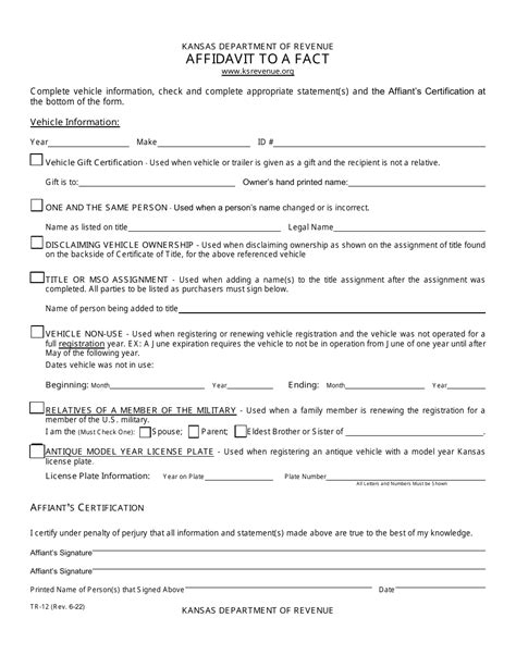 Affidavit of Fact Form Kansas Free Download