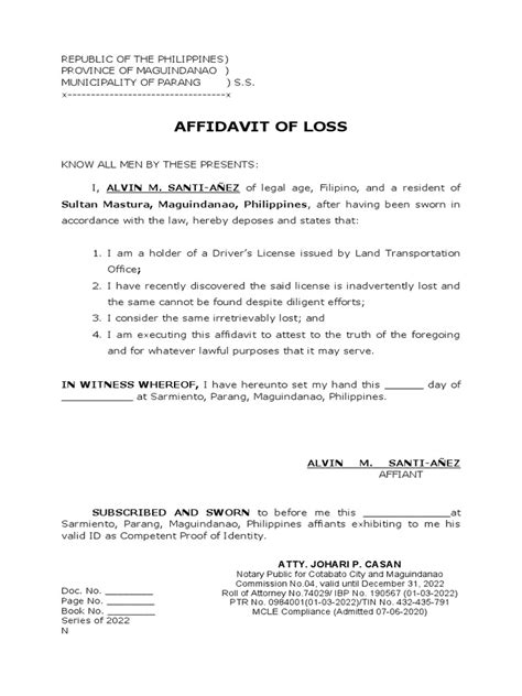 Affidavit of Loss DriversLicense