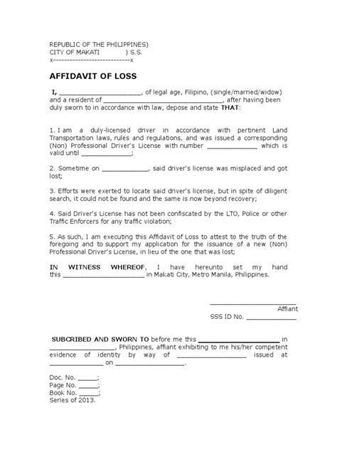 Affidavit of Loss License